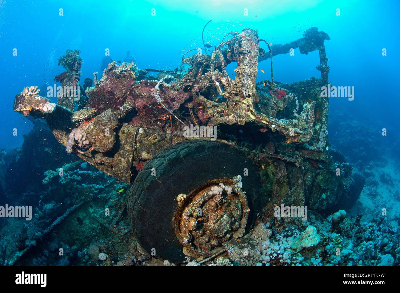 Wreck of a sunken Toyota truck, car wreck, Shaab Suedi Rif, Sudan, Red Sea Stock Photo