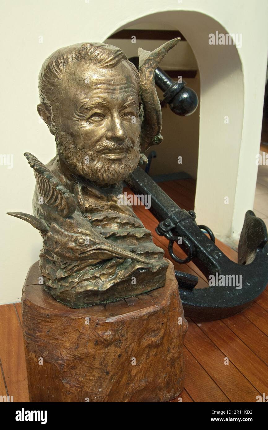 Bronze statue Ernest Hemingway and Blue Marlin, Caribbean, America, The