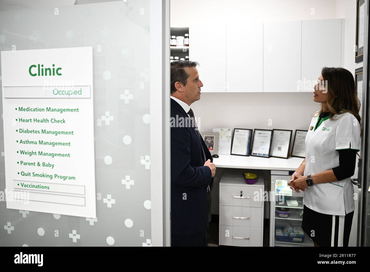 NSW Health Minister Ryan Park with Pharmacist Ruthanne Jaja during a
