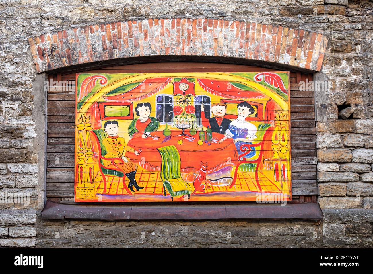 Colorful painting on old dilapidated industrial building in Rotermanni Quarter in Tallinn, Estonia Stock Photo