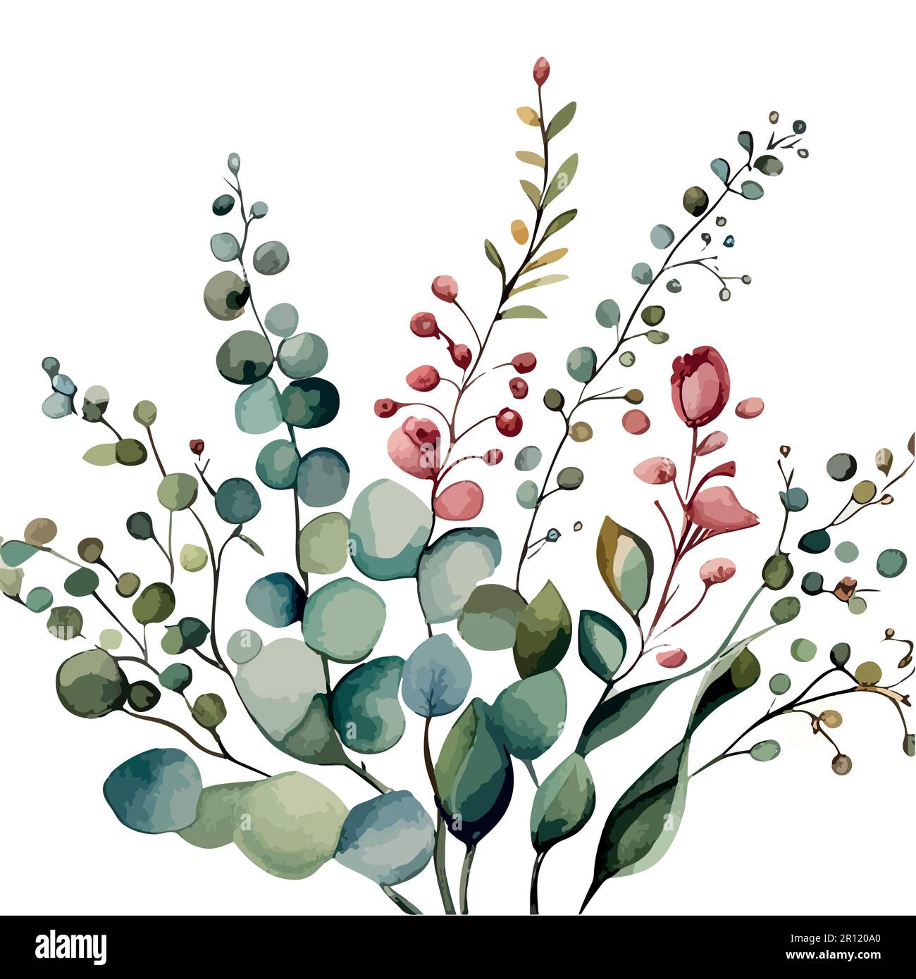 Watercolor floral bouquet illustration blush flower green leaf leaves branches bouquets