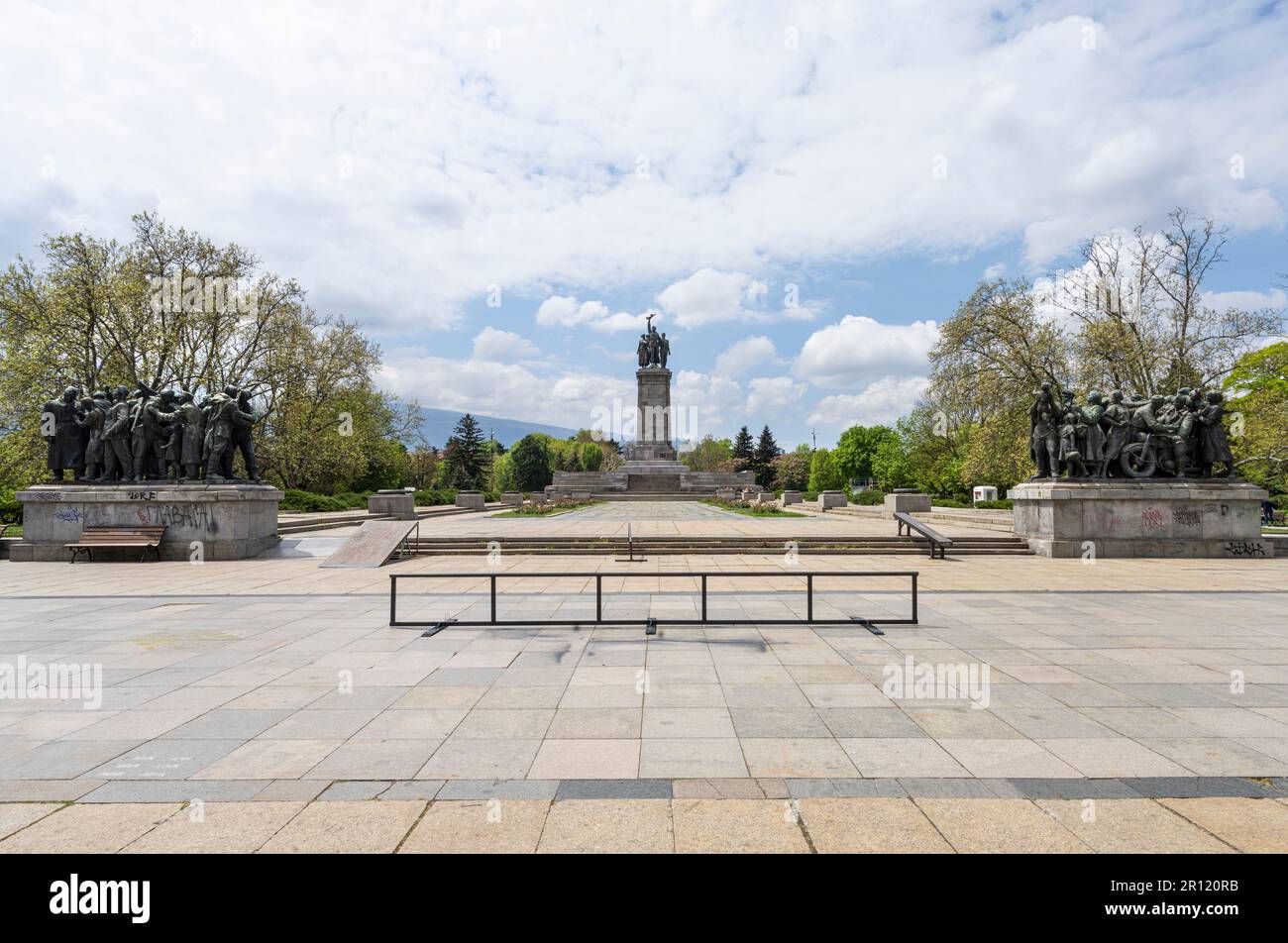 Sofia, Bulgaria. May 2023. Panoramic view of the  Monument to the Soviet Army in a park of the city center Stock Photo