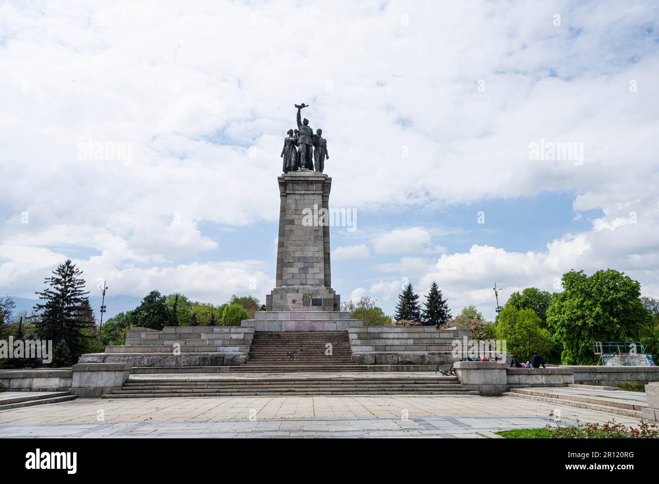 Sofia, Bulgaria. May 2023. Panoramic view of the  Monument to the Soviet Army in a park of the city center Stock Photo