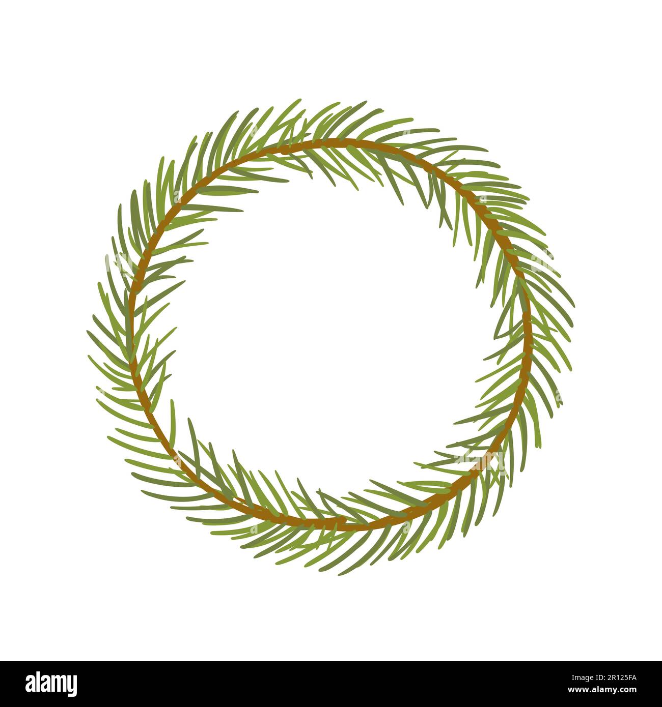 Evergreen branch wreath. Vector hand drawn illustration Stock Vector