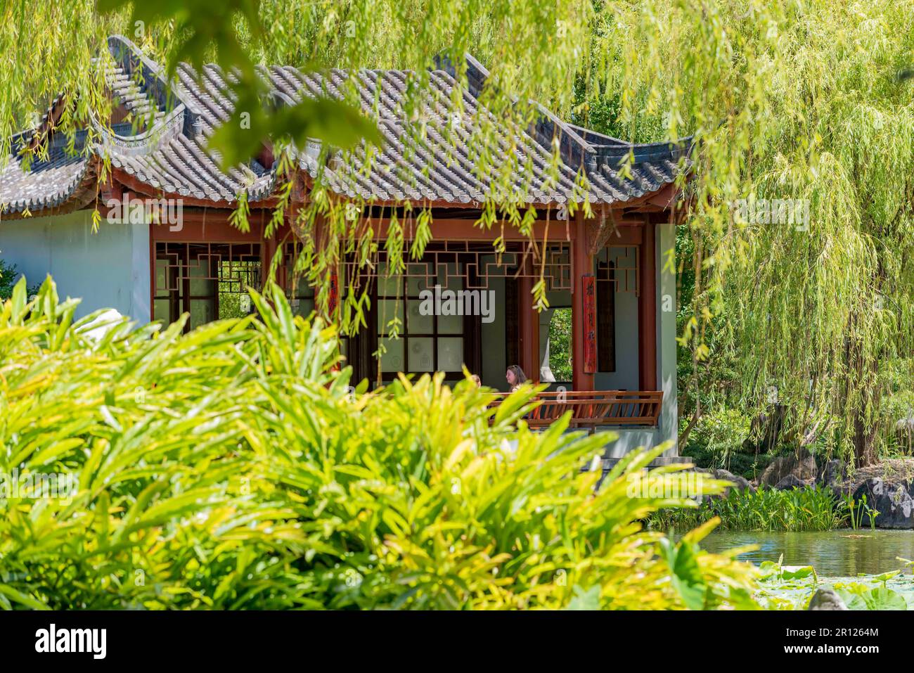One of the many distinctively Chinese pavilions within the Chinese Gardens of Friendship in Sydney, Australia Stock Photo