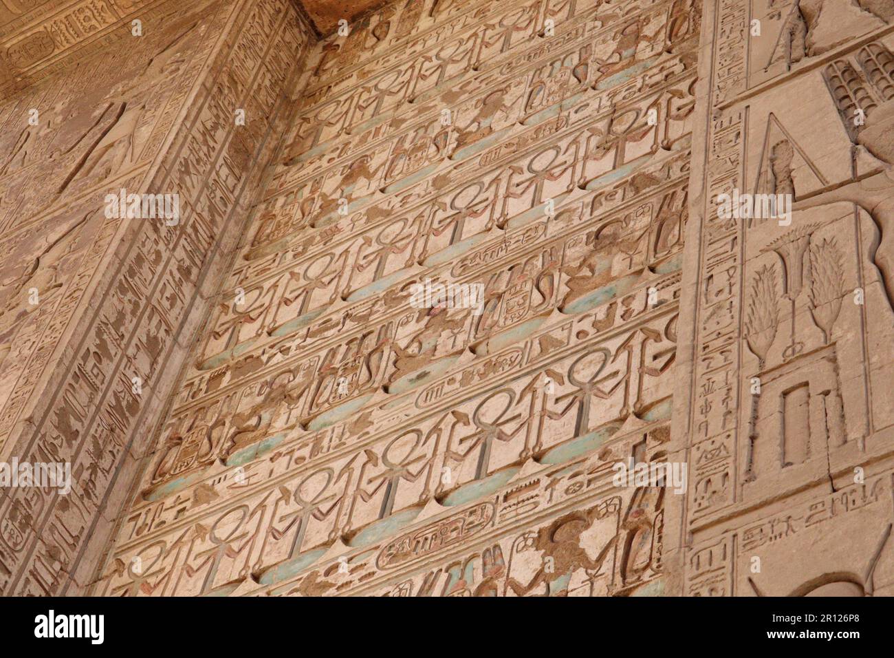 Ancient egyptian carvings and hieroglyphs at Karnak temple in Luxor