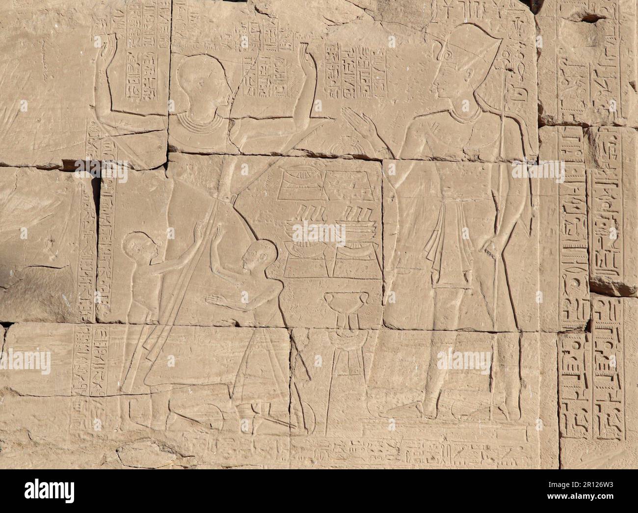 Ancient egyptian carvings and hieroglyphs at Karnak temple in Luxor