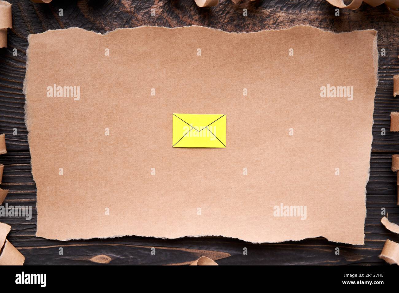 Ripped piece of paper with email icon, paper art style. Greeting card ...