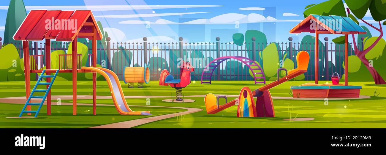 Sandpit Background Playground park in kindergarten cartoon summer landscape background ...