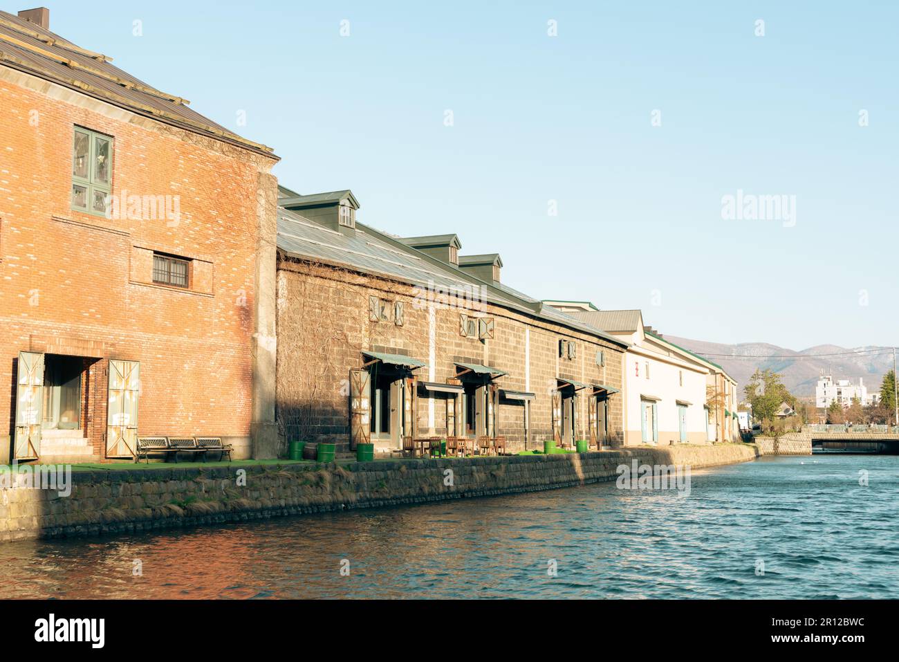 Otaru canal and warehouse building in Hokkaido, Japan Stock Photo