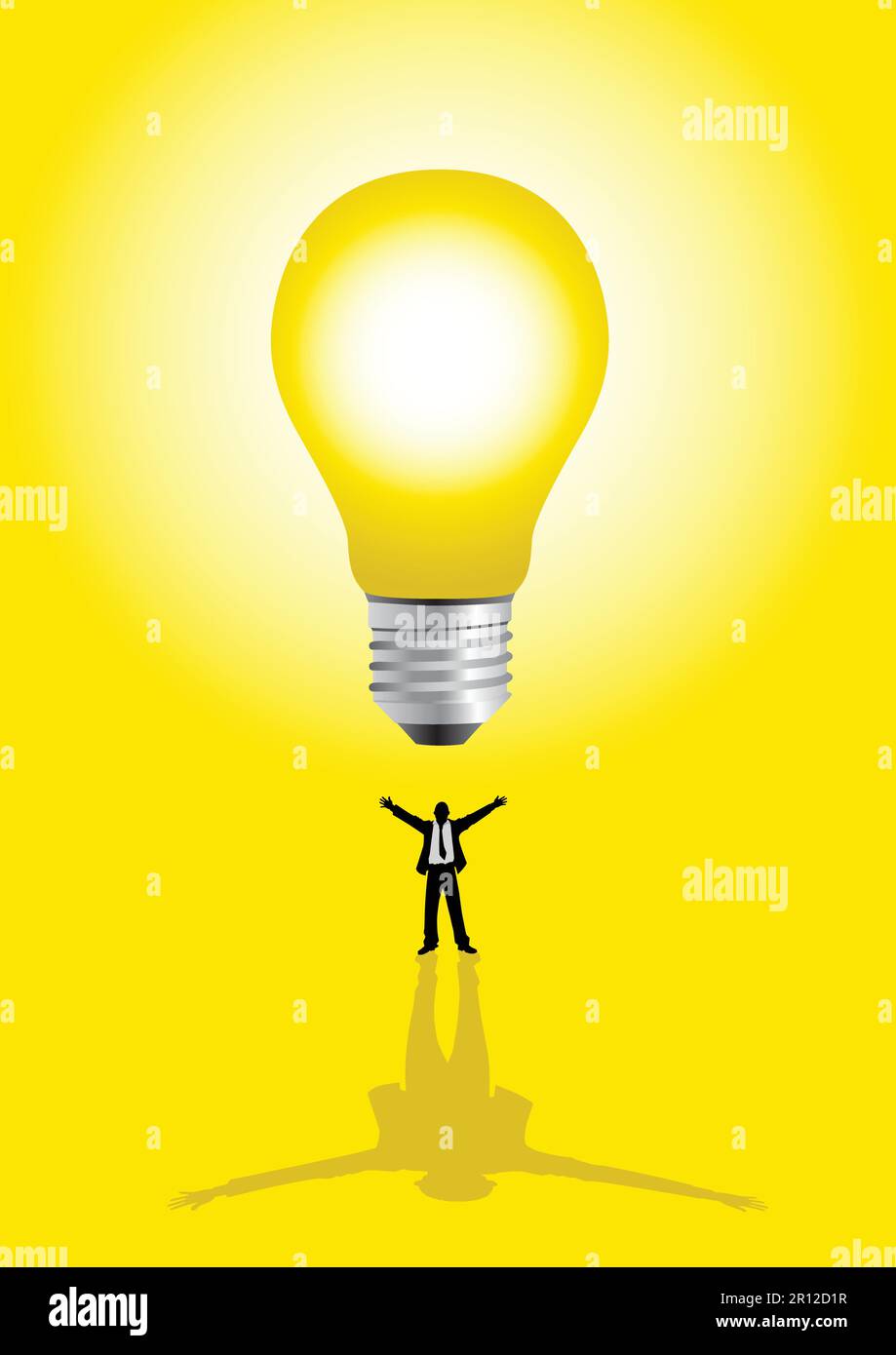 Silhouette of a businessman with giant bulb on top of him Stock Vector