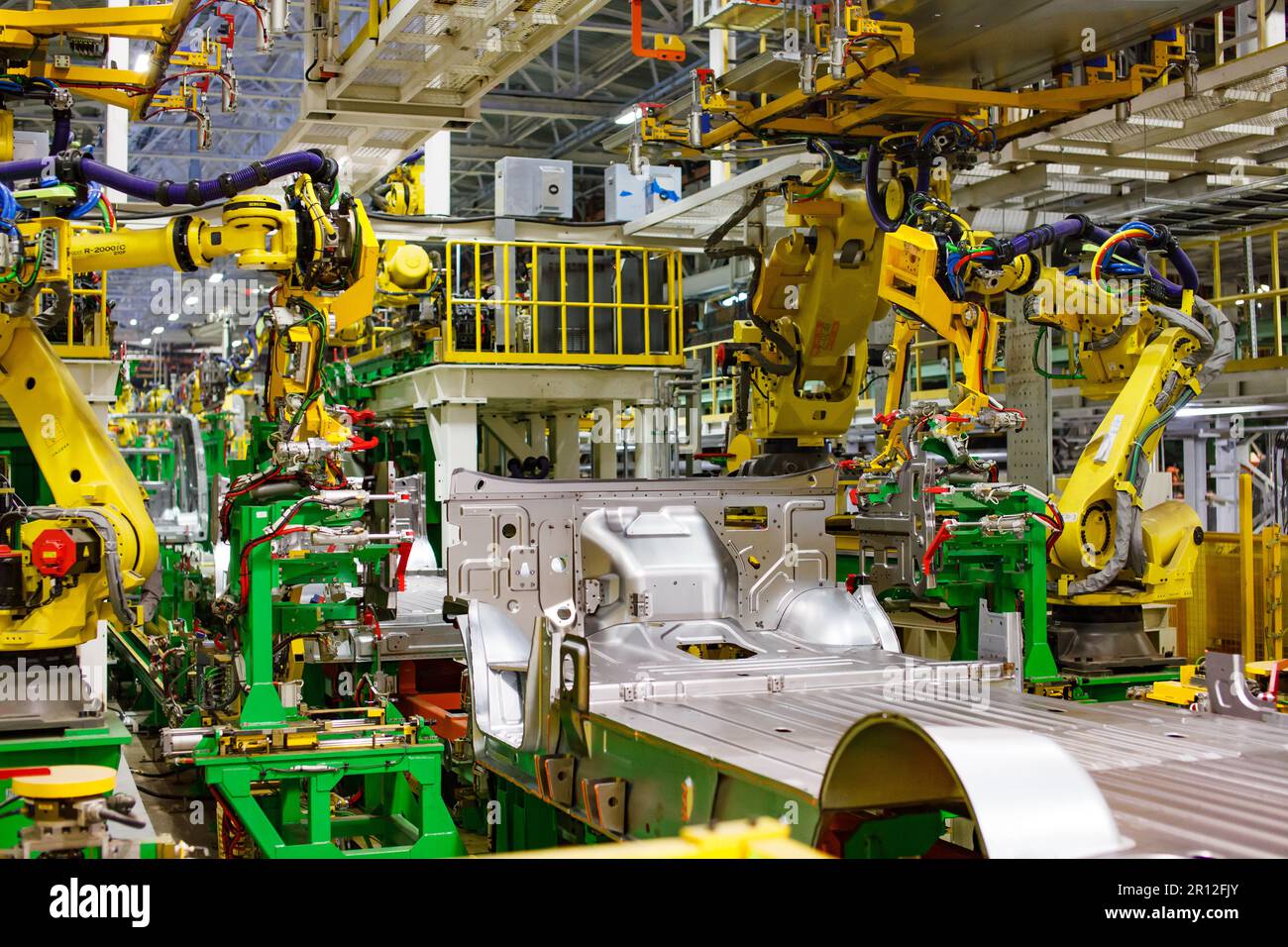 Nizhny Novgorod, Russia - November 21, 2020: GAZ car production plant. Automatic lorry bodies welding line Stock Photo