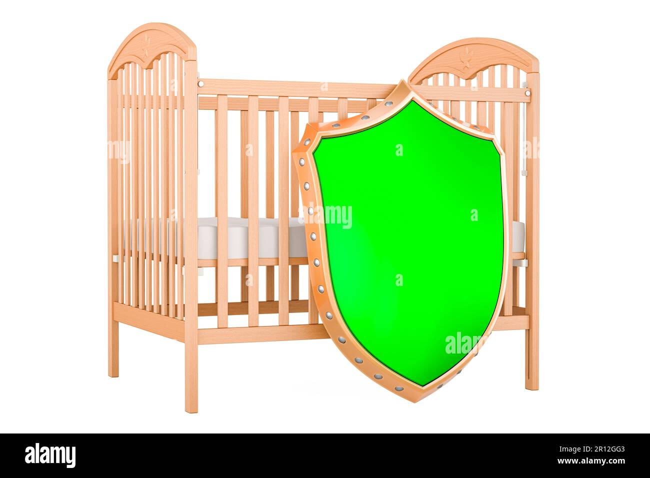 Baby crib, infant bed with shield. 3D rendering isolated on white