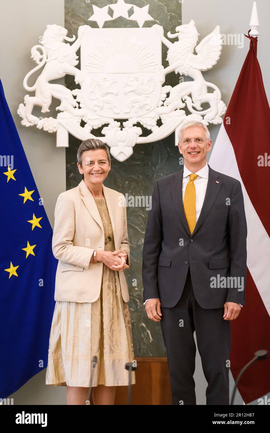 RIGA, Latvia. 11th May, 2023. Krisjanis Karins (R), Prime Minister