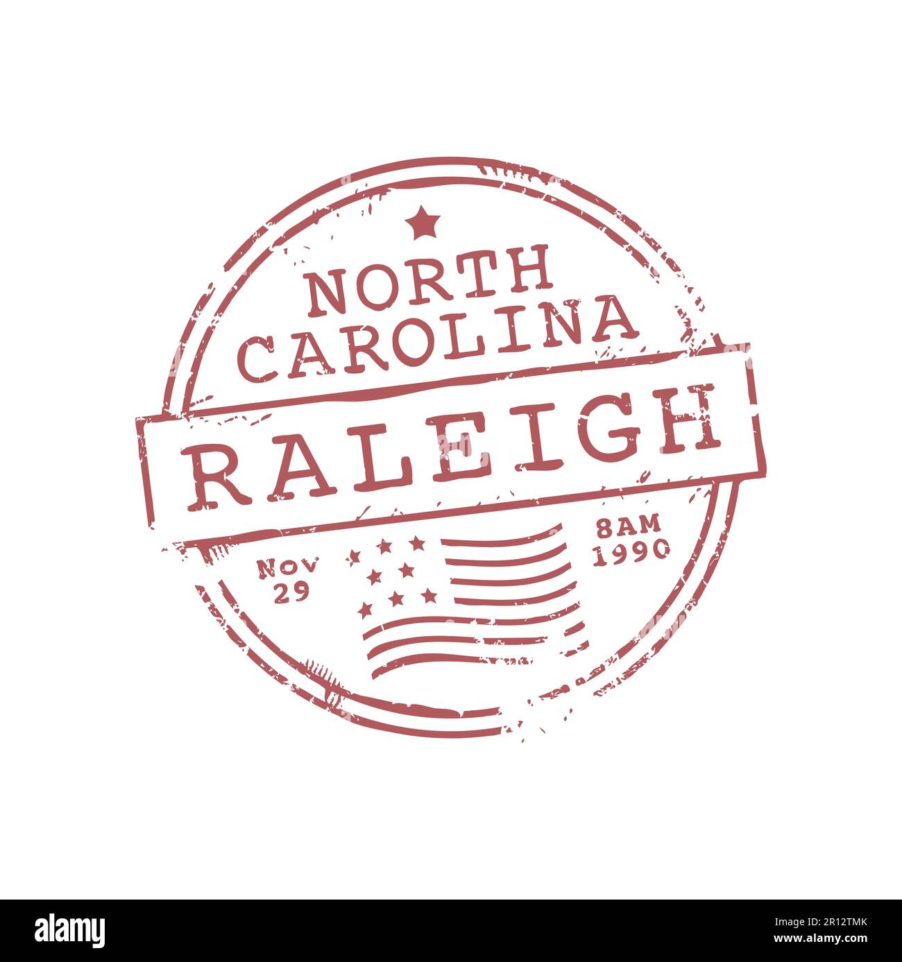 Raleigh North Caroline postage and postal rubber stamp. Vector round seal with envelope, post delivery emblem. USA international mail control sign Stock Vector