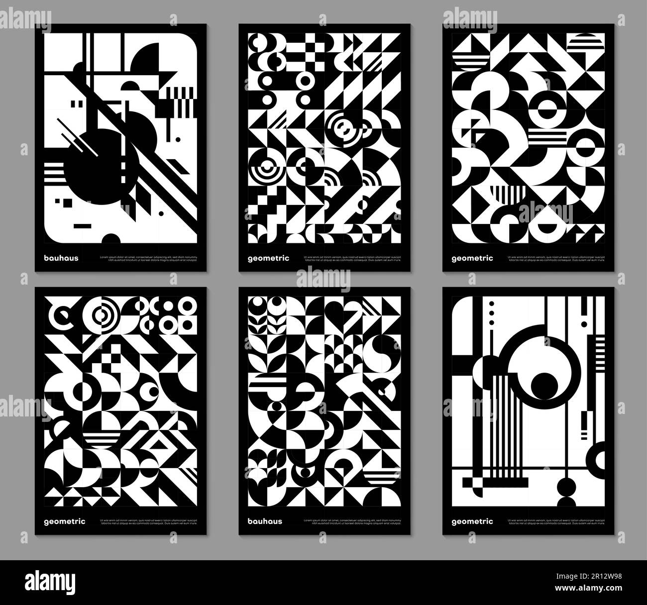 Monochrome geometric Bauhaus posters with abstract patterns, vector ...