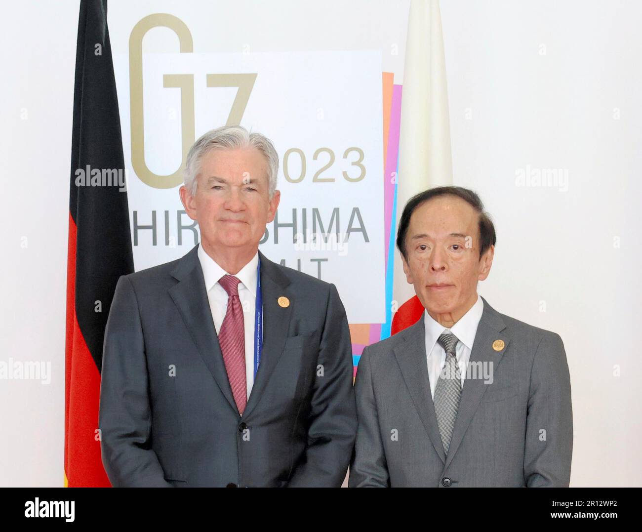 Kazuo Ueda, governor of the Bank of Japan, and Jerome Powell, Federal