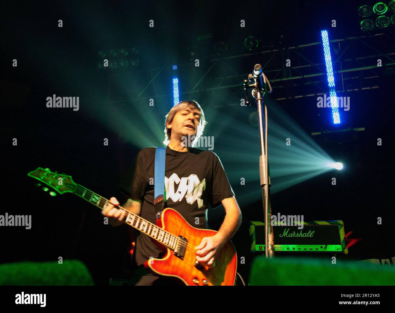 Guitarist Ian McCallum at a Stiff Little Fingers St Patricks day gig at the Barrowlands Ballroom concert hall in Glasgow, Scotland Stock Photo