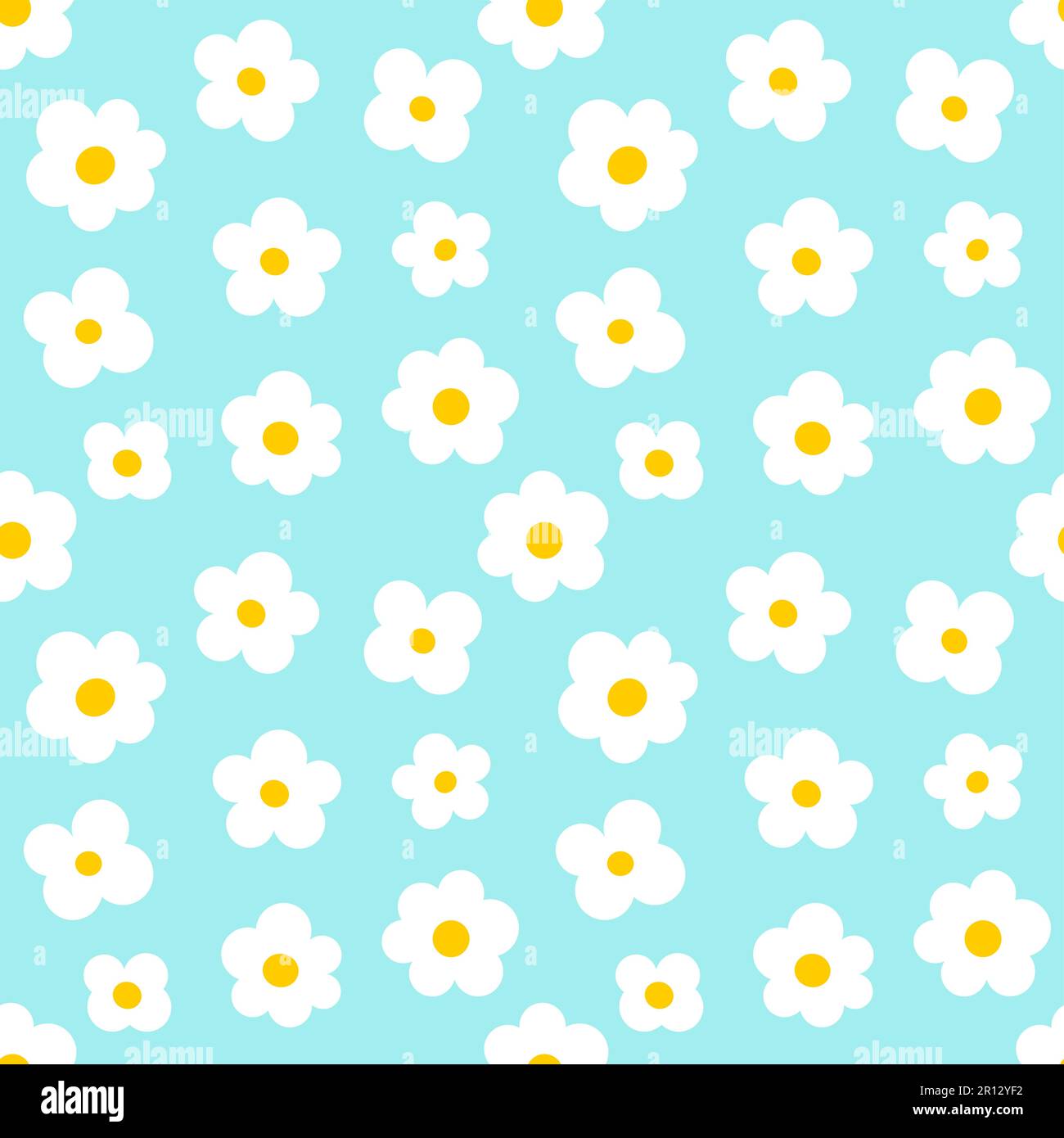 Cute white daisy flowers seamless blue pattern. Vector illustration ...