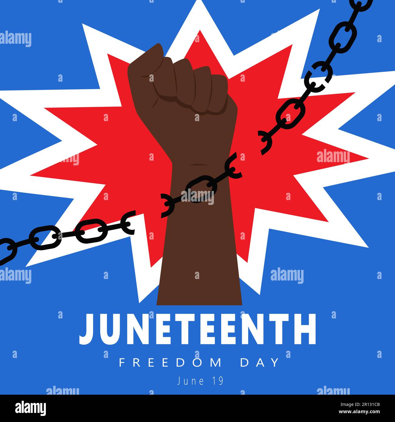 Raised Clenched Fist Breaking Chains Against The Background Of A Red