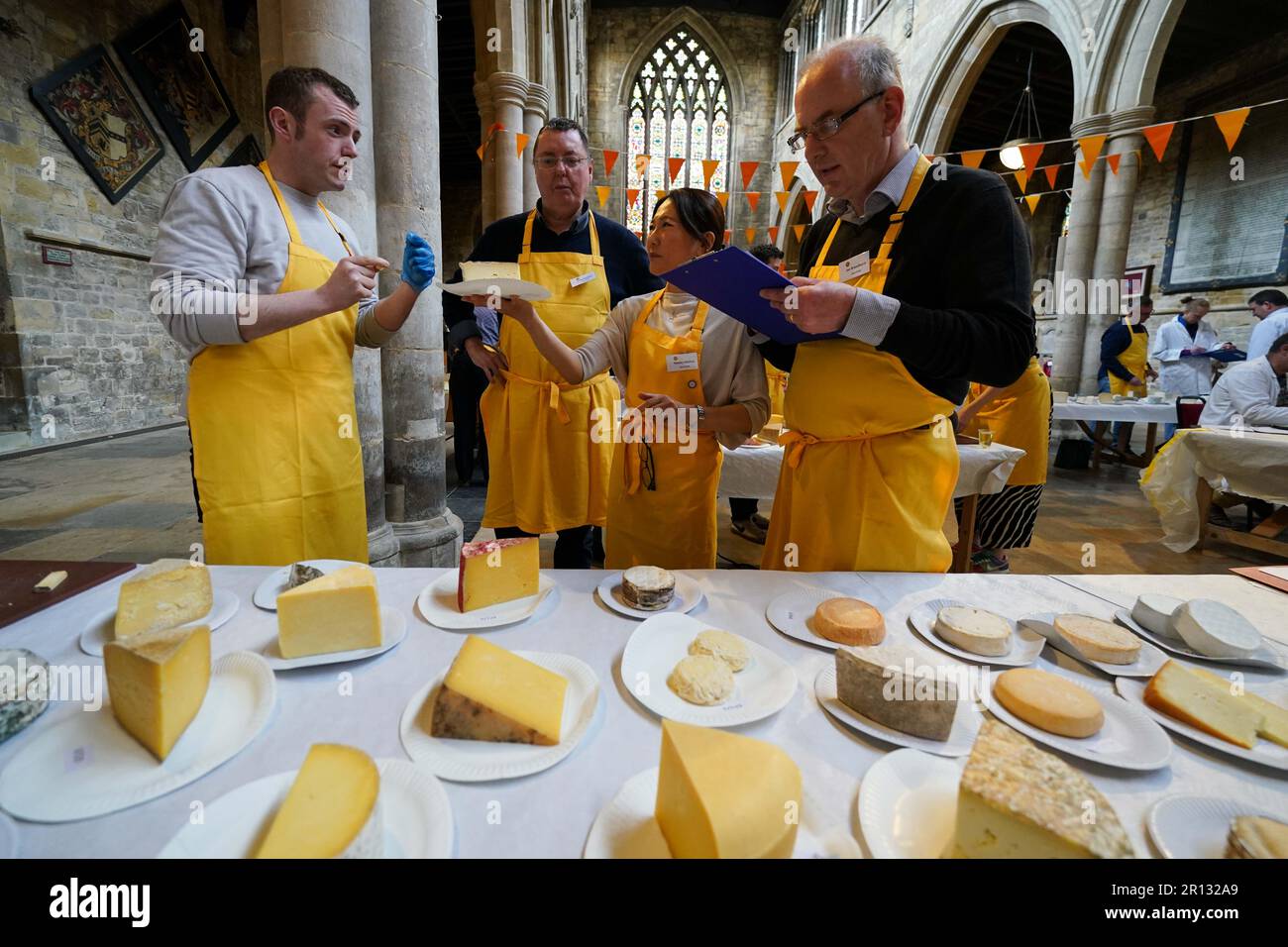 Judging takes during the artisan cheese awards at St Mary's Church