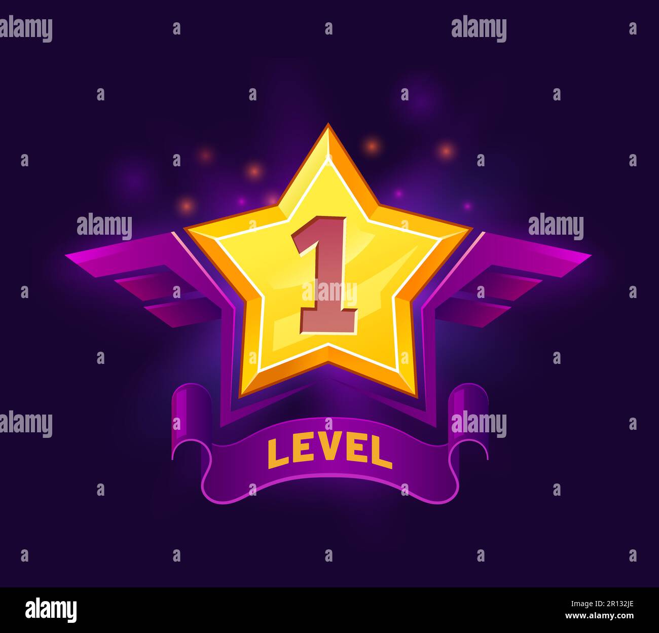 Game level up star badge and win icon. Gambling app UI victory prize ...
