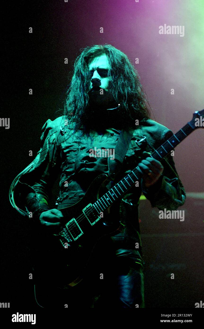 Milan Italy 2000-12-05 : Stuart Anstis guitarist of Cradle of Filth in concert at the Alcatraz club Stock Photo