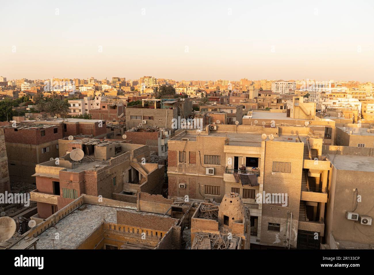 cairo cityscape view. Top view of the rooftops of modern Giza. Poor