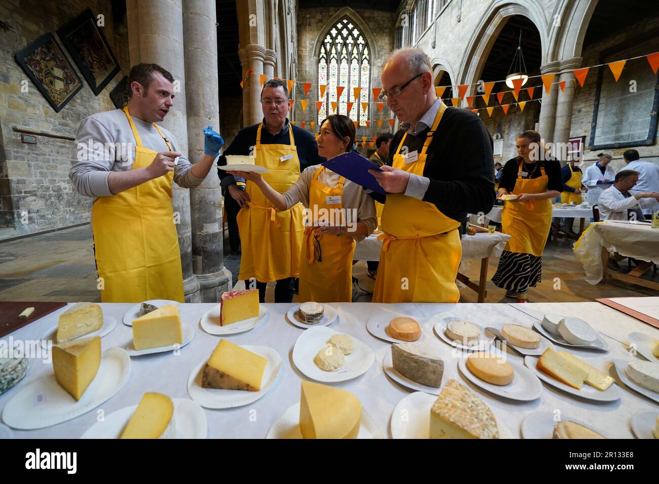 Judging takes place during the artisan cheese awards at St Mary's Church, Melton Mowbray. The
