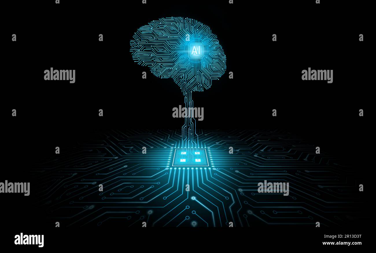 Illustration of artificial intelligence concept with glowing brain on ...