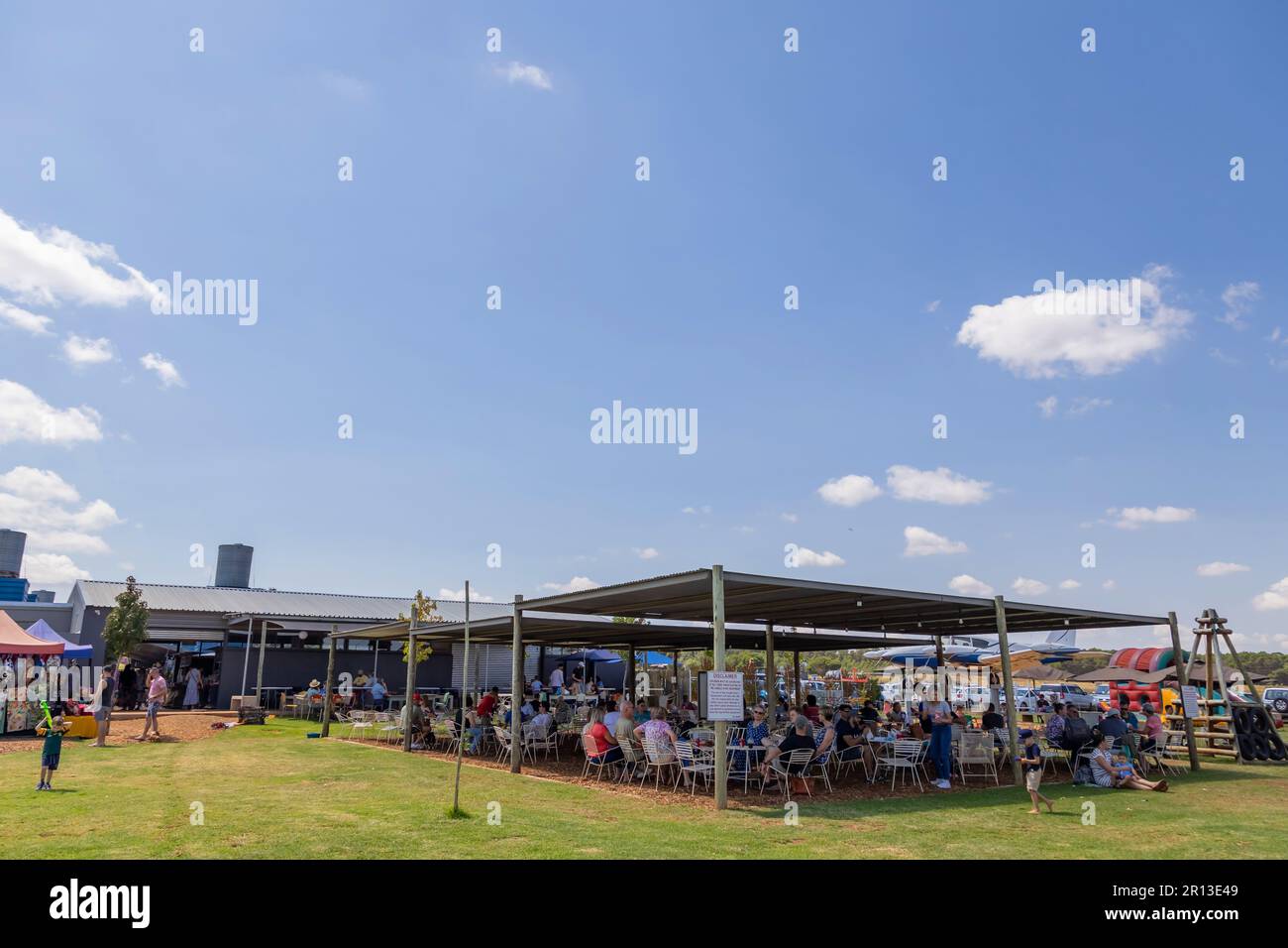 Pretoria, South Africa - March 12th 2023: Outdoor seated area at outdoor market. Stock Photo