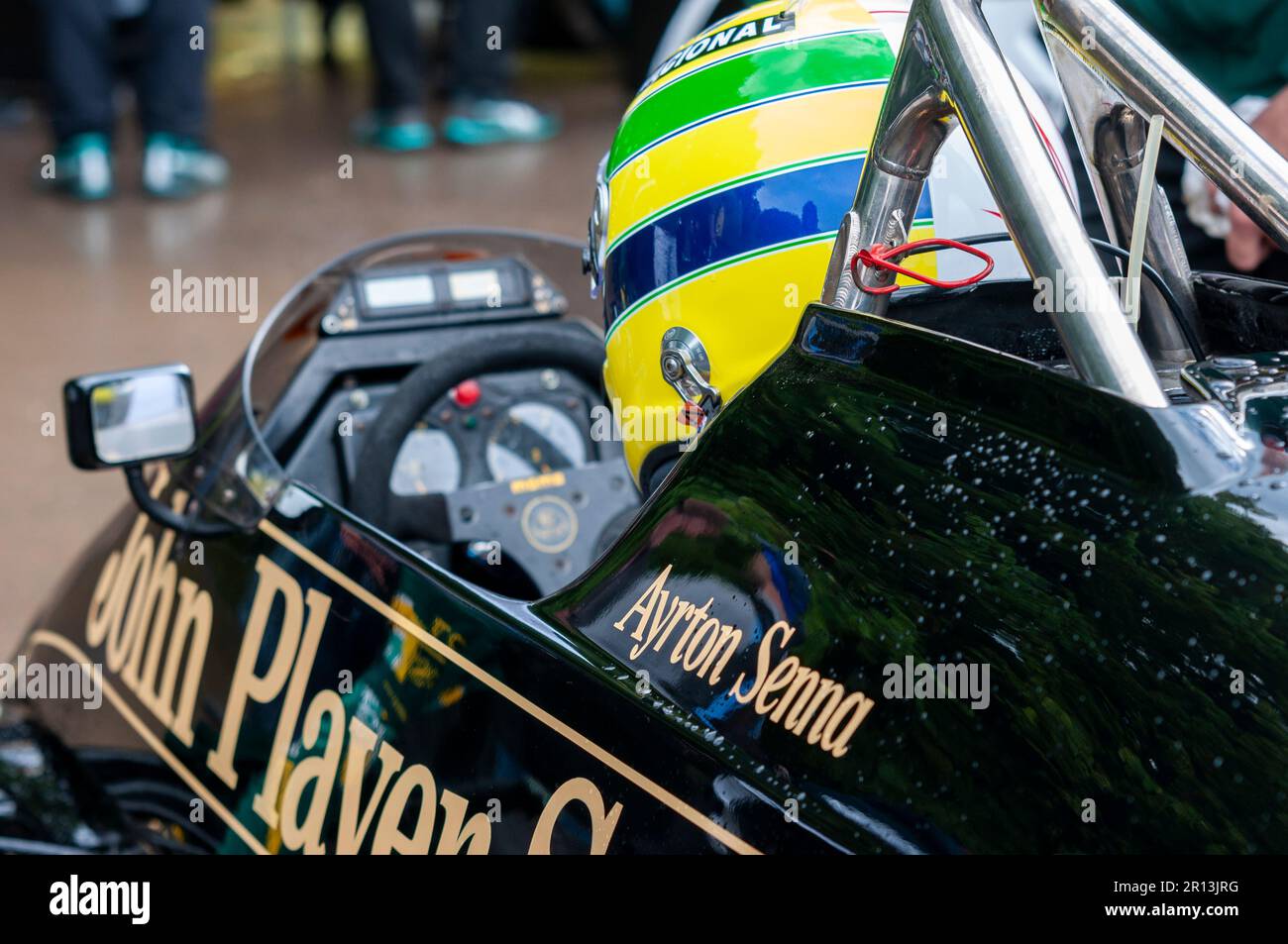 Ayrton Senna Lotus Formula 1 Grand Prix racing car at Goodwood Festival of Speed, UK, 2016. Historic JPS F1 race car previously driven by Ayrton Senna Stock Photo