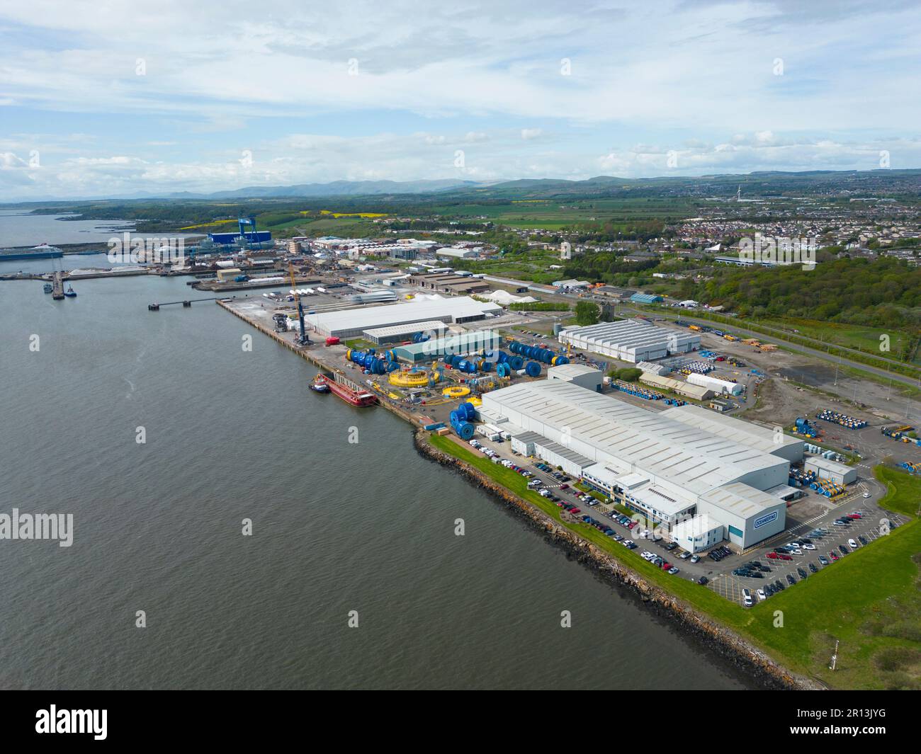 Aerial view of Rosyth dockyard and port in Fife, Scotland, UK Stock