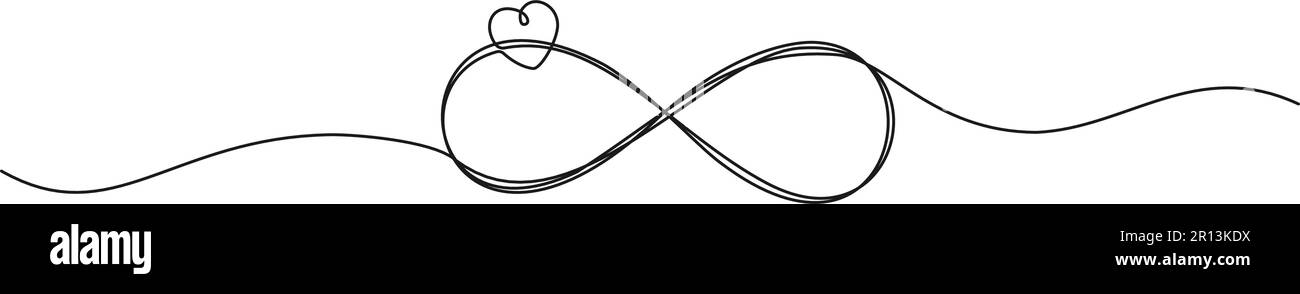 continuous single line drawing of infinity symbol with heart shape, eternal love line art vector illustration Stock Vector