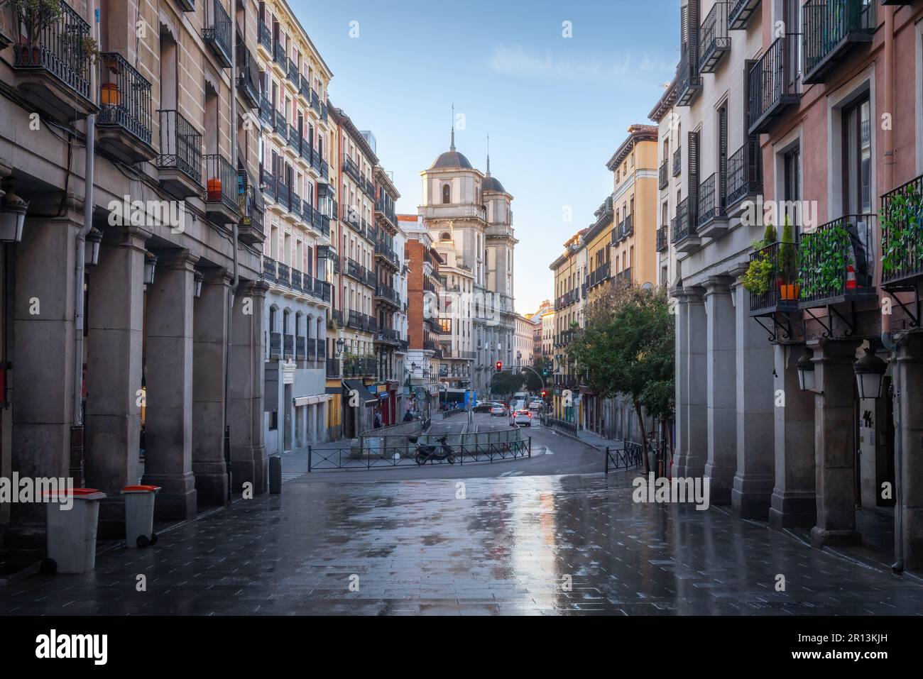 Calle de Toledo Street and Collegiate Church of San Isidro - Madrid, Spain Stock Photo