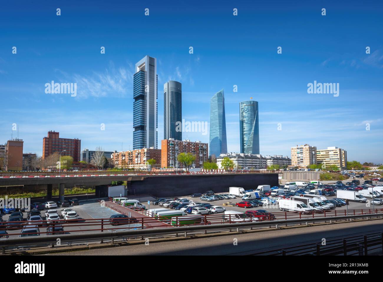 Cuatro Torres Business Area Modern Skyscrapers - Madrid, Spain Stock Photo