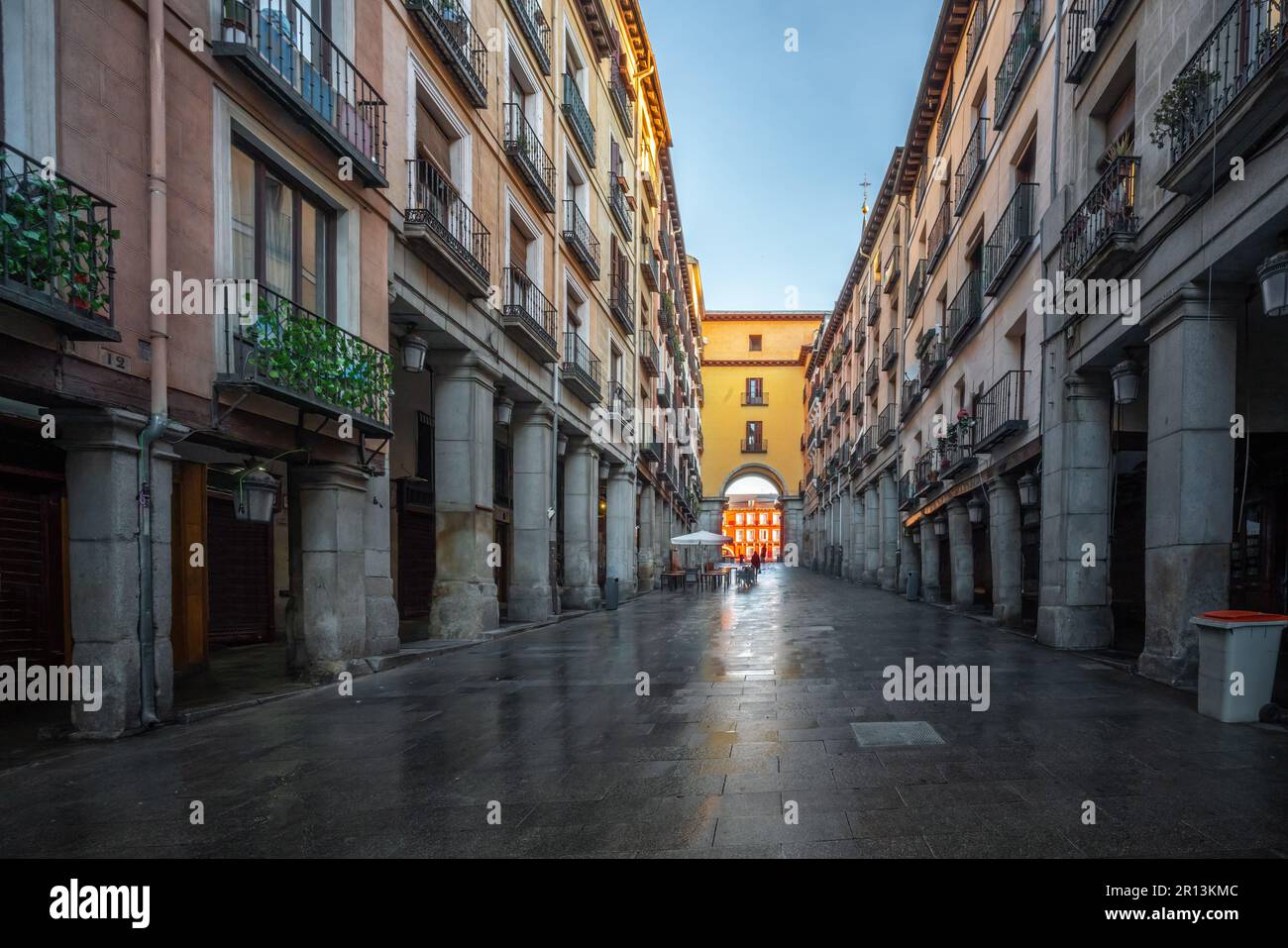 Calle de Toledo Street with Arches leading to Plaza Mayor - Madrid, Spain Stock Photo