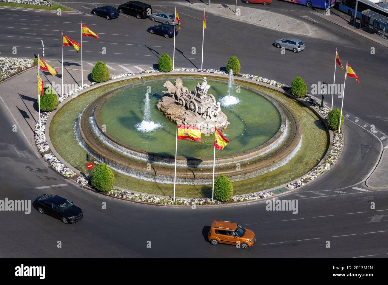 Aerial view of Fountain of Cybele at Plaza de Cibeles - Madrid, Spain Stock Photo