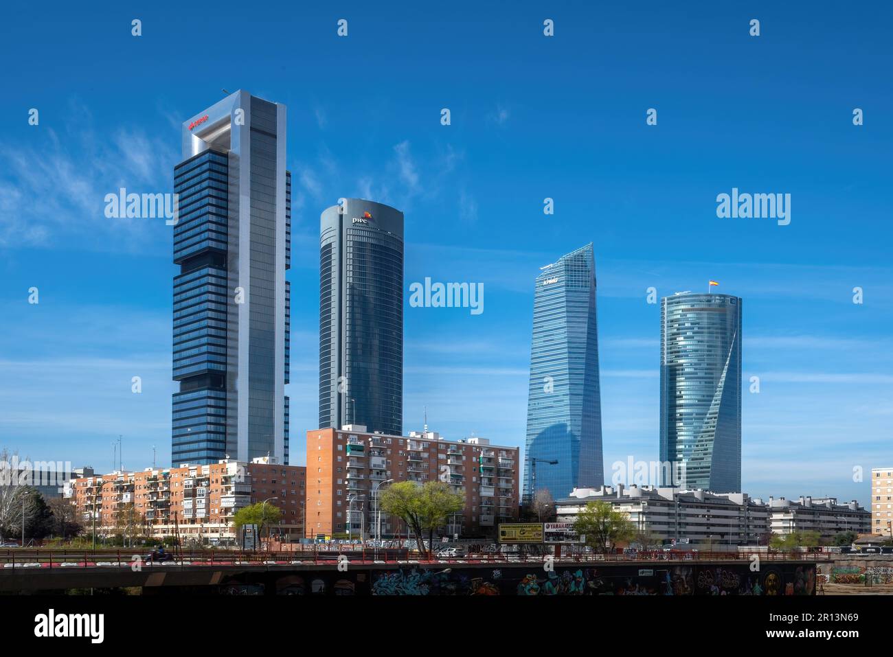 Cuatro Torres Business Area Modern Skyscrapers - Madrid, Spain Stock Photo