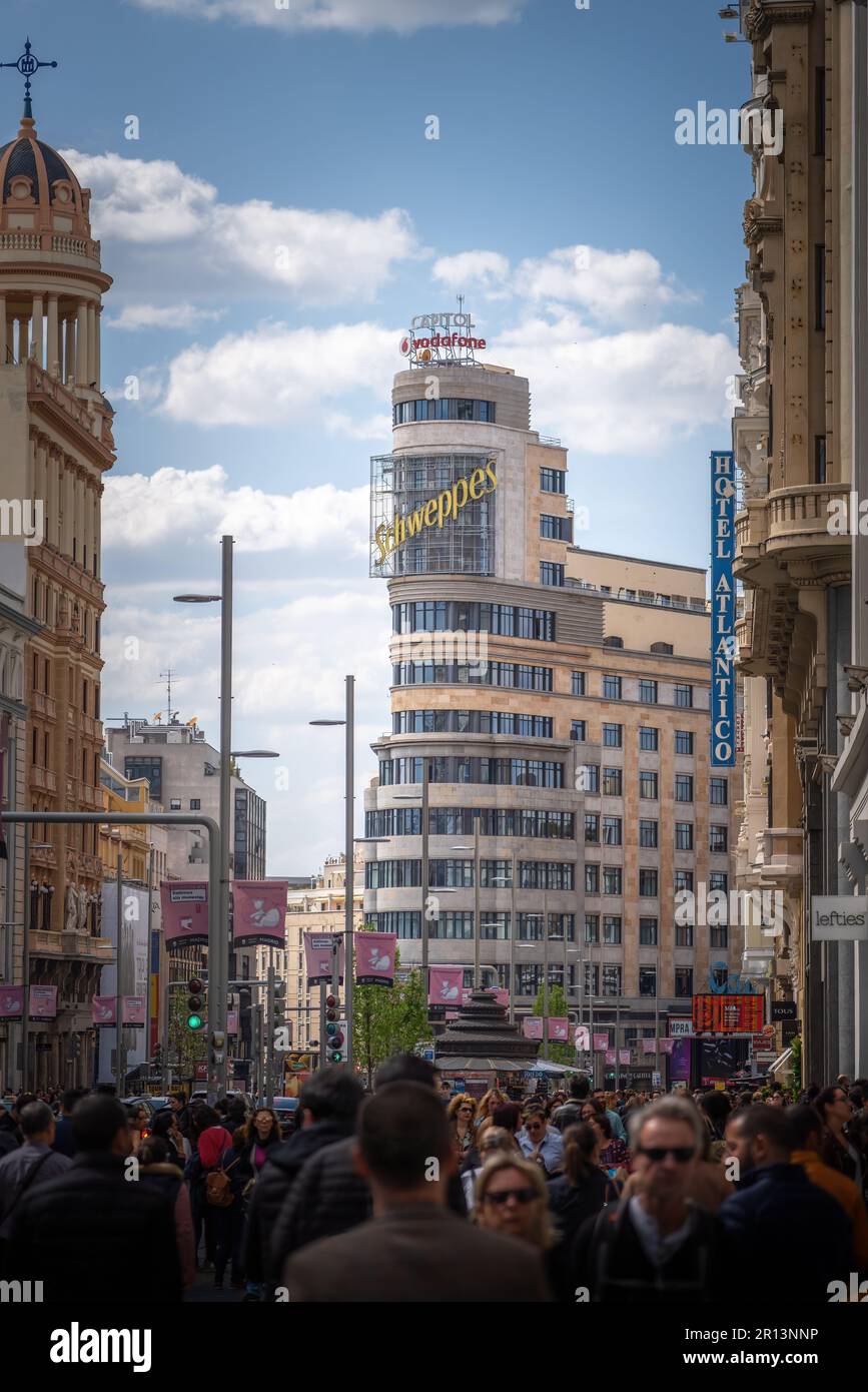 Edificio Capitol (or Carrion) Building at Gran Via Street - Madrid, Spain Stock Photo