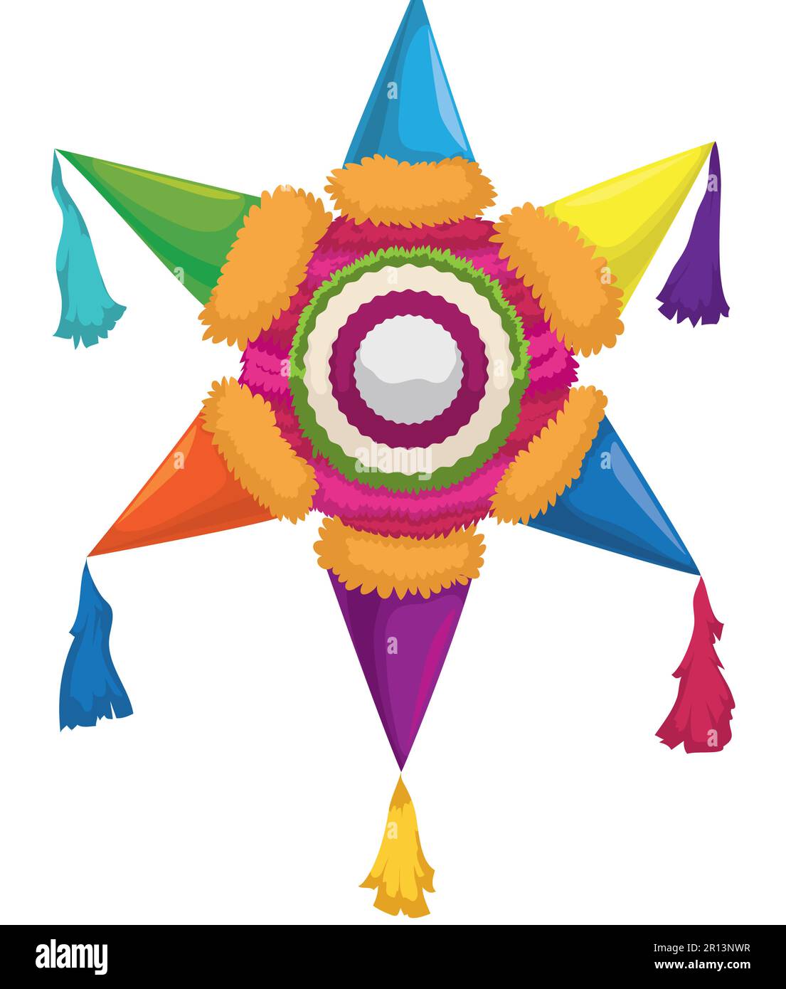 Traditional and colorful star-shaped pinata made with paper mache in cartoon style. Stock Vector