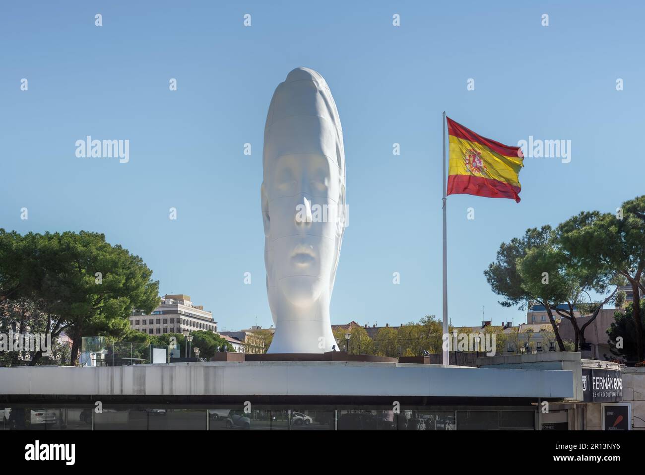 Fernan Gomez Centro Cultural de la Villa with Julia Sculpture by Jaume Plensa, 2018 - Madrid, Spain Stock Photo