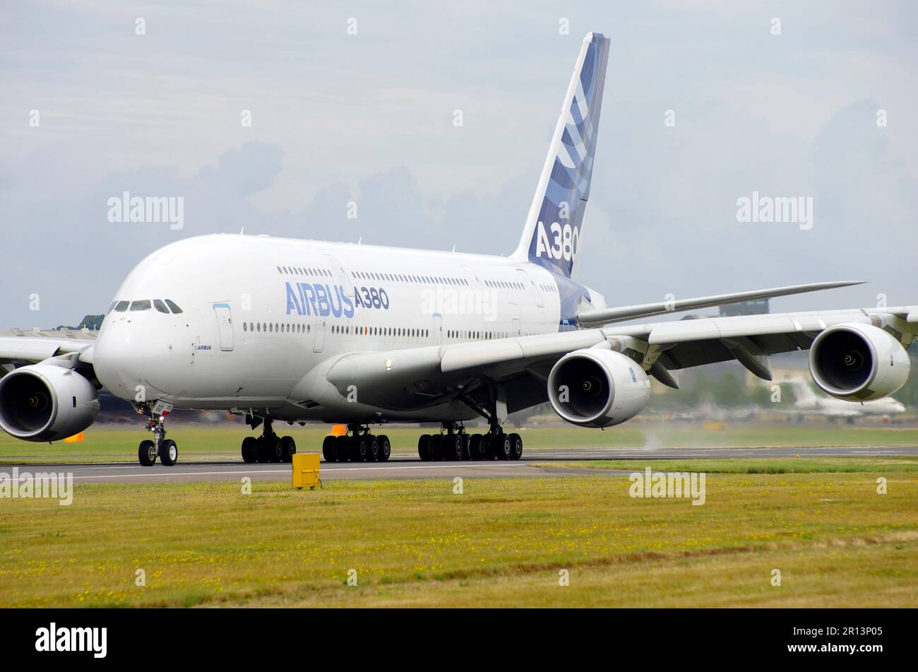 Airbus A380 airliner display at Farnborough International Air Display, Stock Photo