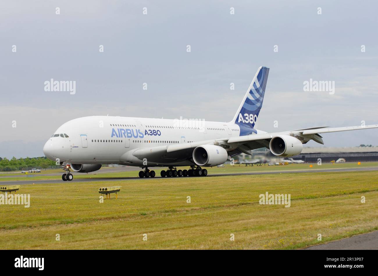 Airbus A380 airliner display at Farnborough International Air Display, Stock Photo