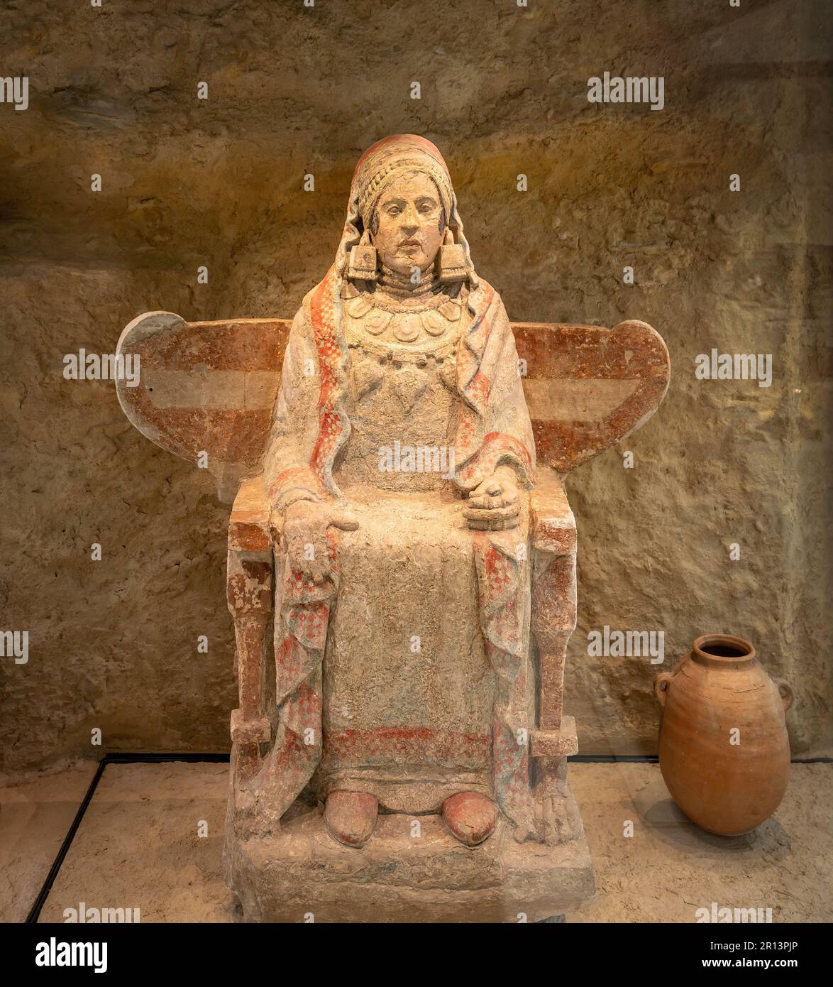 Lady of Baza (La Dama de Baza) Iberian Sculpture by Bastetani people at National Archaeological Museum - Madrid, Spain Stock Photo