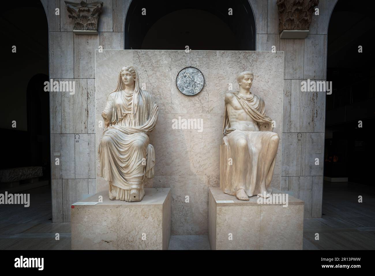 Livia Drusilla and Roman Emperor Tiberius Sculptures at National Archaeological Museum - Madrid, Spain Stock Photo
