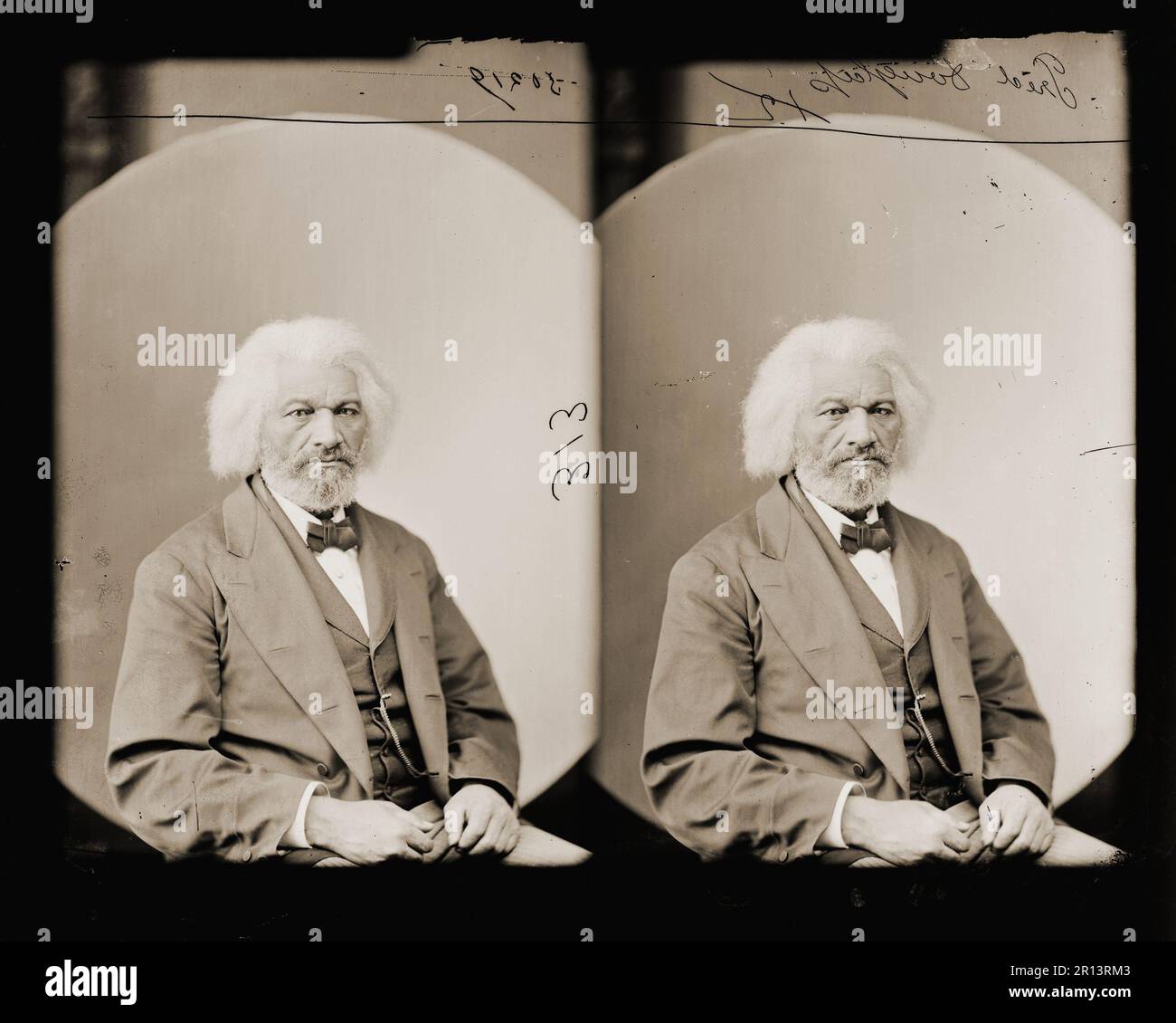 Frederick Douglass, African-American abolitionist. Annotation from negative, scratched into emulsion: Fred. Douglas 12 30219. Photographed between 1865 and 1880. Stock Photo