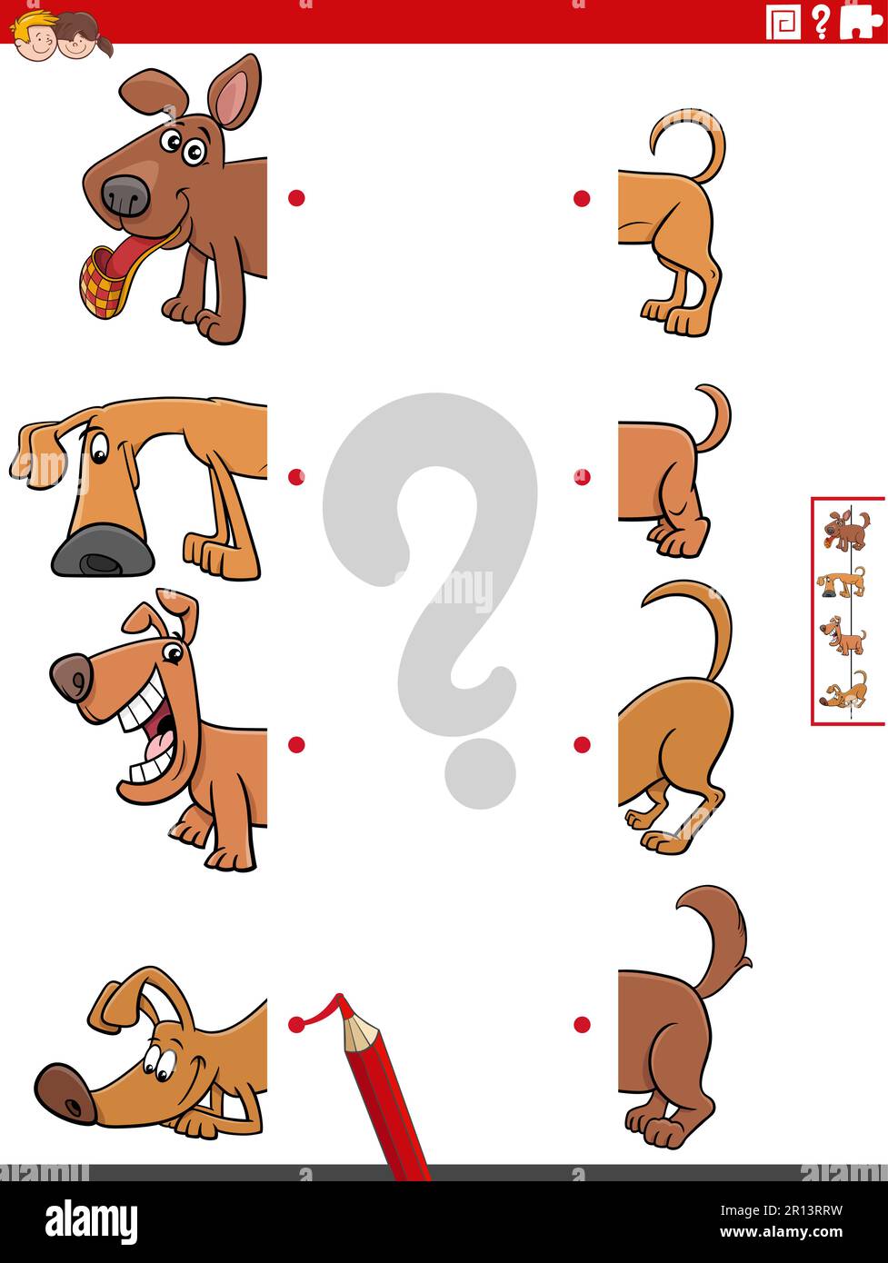 Cartoon illustration of educational task of matching halves of pictures ...