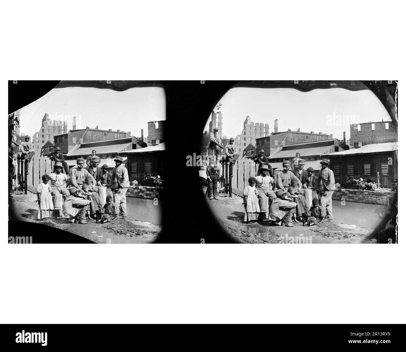 Richmond, Virginia. Group of Negroes ("Freedmen") by canal 1865 Stock