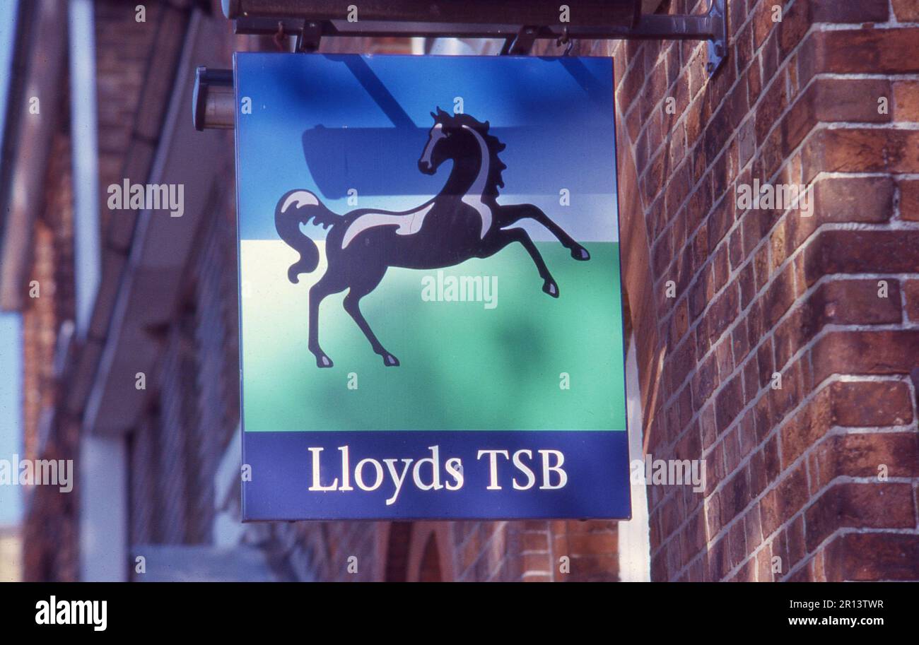 Signage outside a branch of Lloyds TSB Bank at Tenterden in Kent, England in July 2005. The bank was founded in Birmingham in 1765. Stock Photo